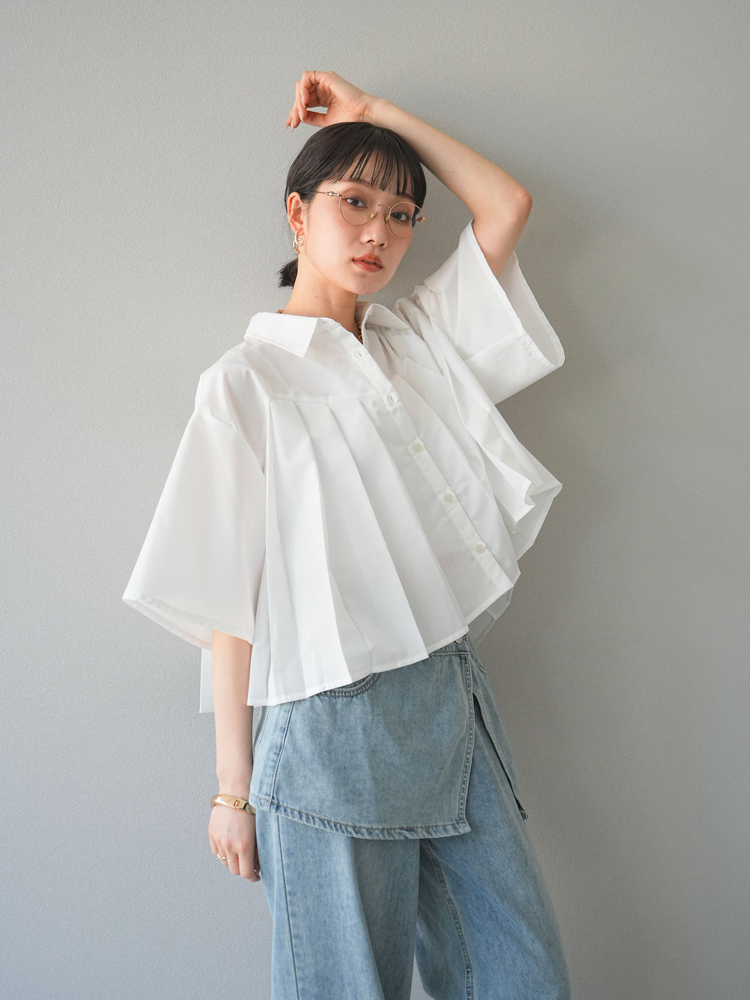 [予約]ブロードプリーツショートシャツ/オフ