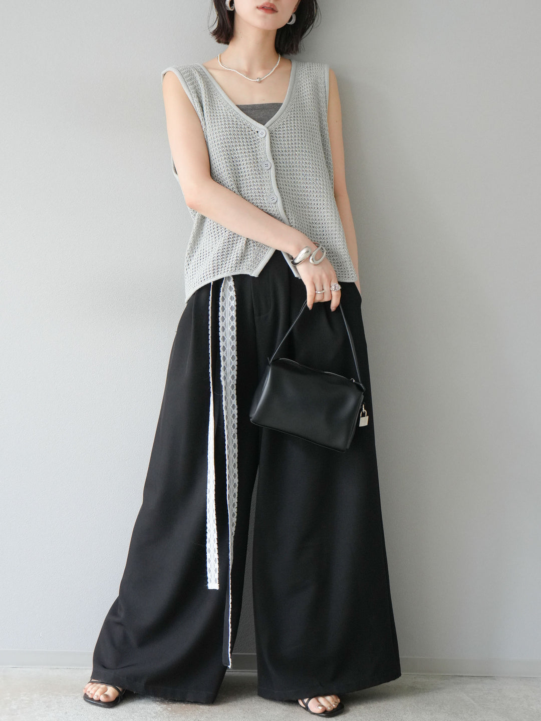 【預購】華夫格針織背心/灰色