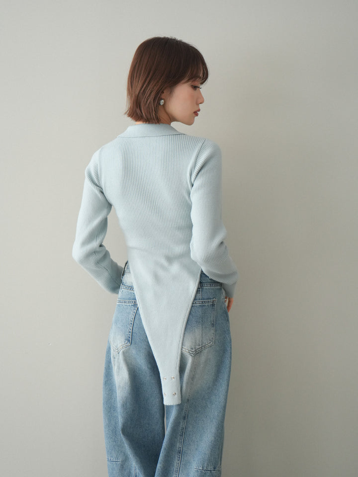 [予約]リブポロニットボディスーツ/blue