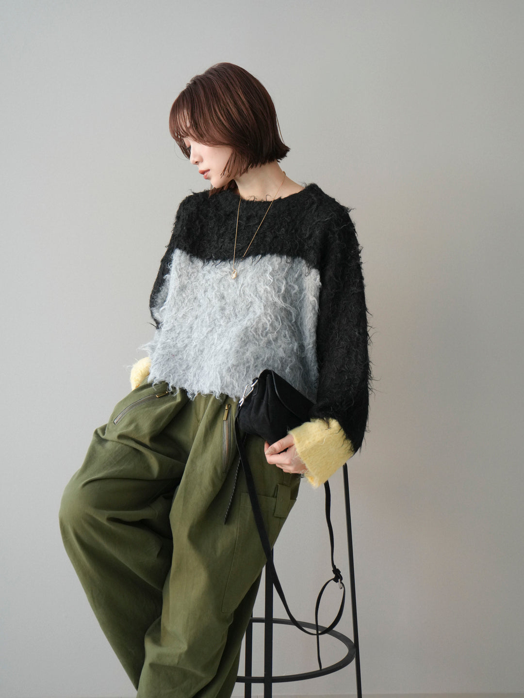 [SET]バイカラーモヘアタッチニットプルオーバー+コットンタックループパンツ(2set)