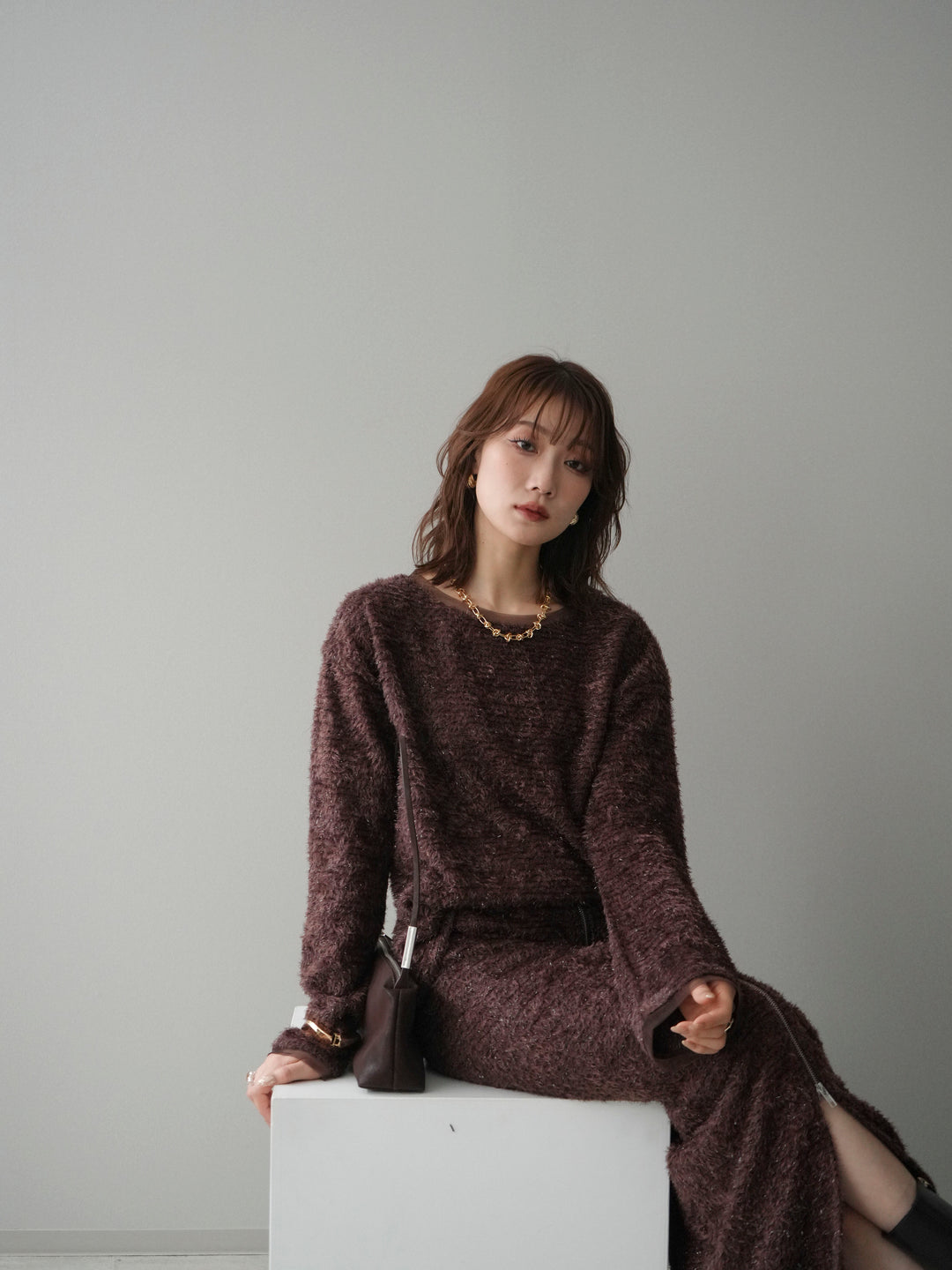 [予約]ラメシャギートップス/brown