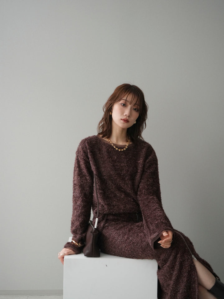 [予約]ラメシャギートップス/brown