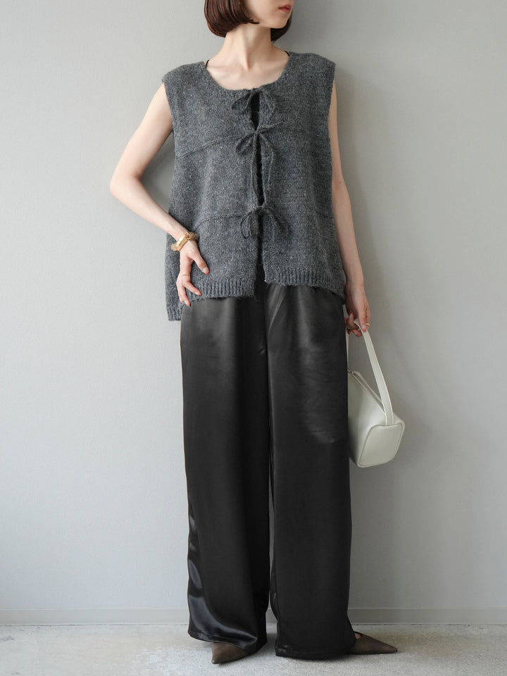[予約]フロントスリットリボンニットベスト/グレー