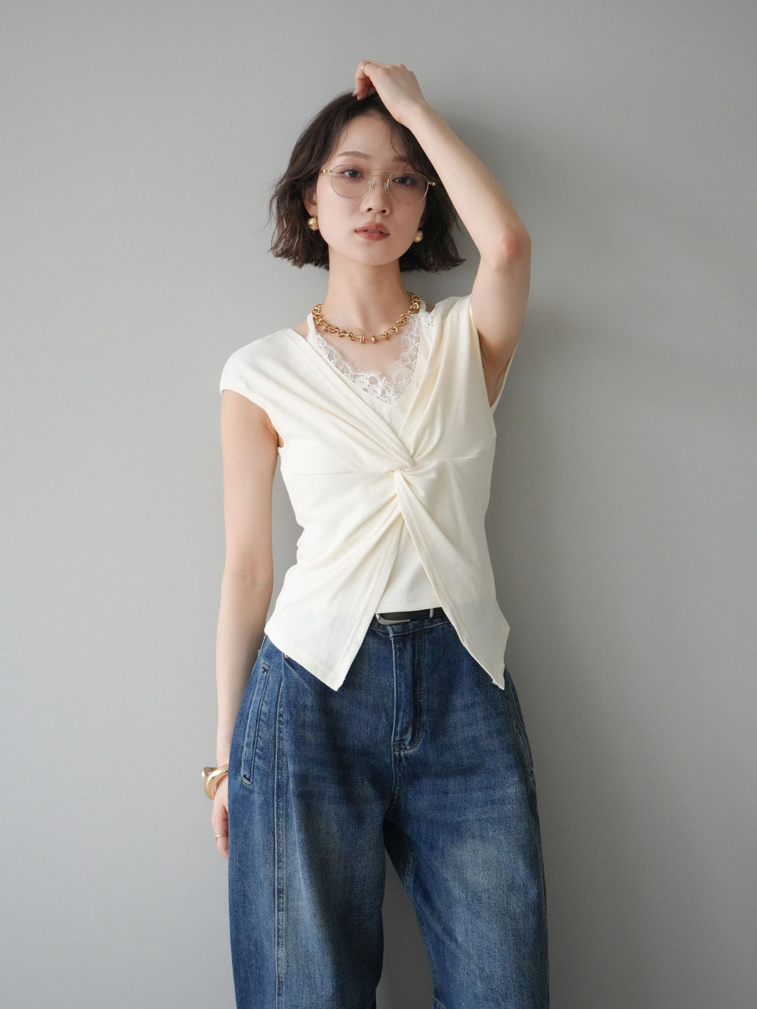 【套裝】前扭紋羅紋上衣 + 前扭紋羅紋上衣（兩件組）