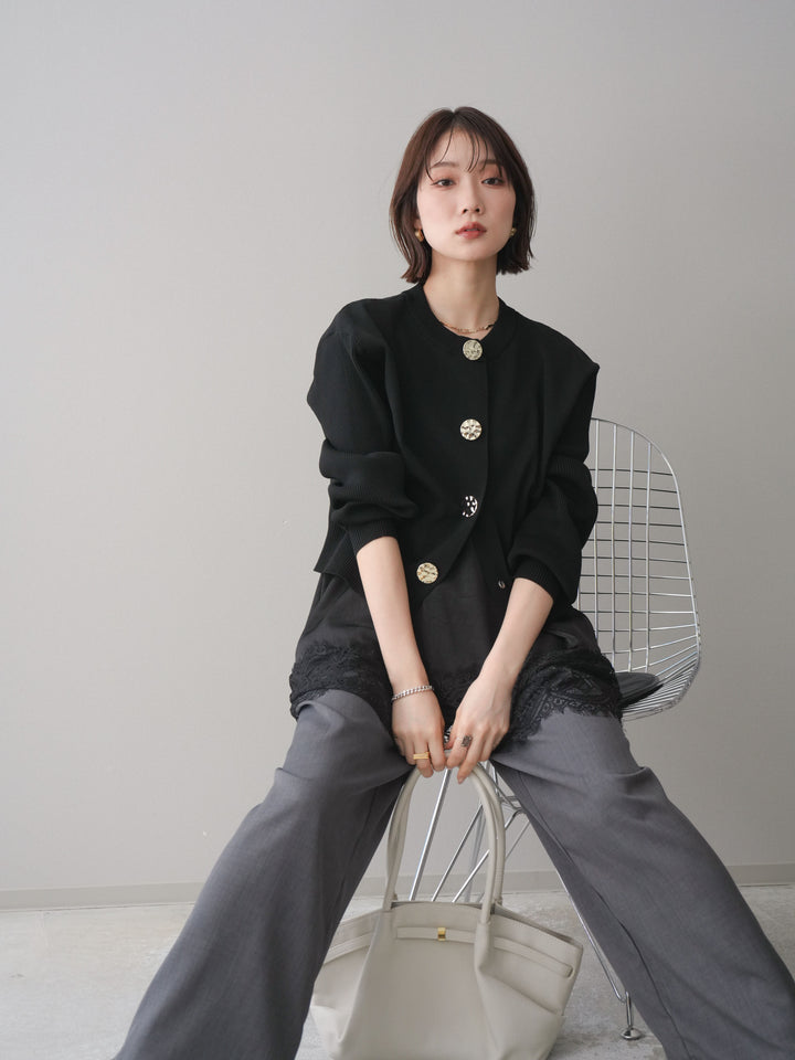 [SET]メタルボタンクルーネックニットカーディガン+選べるアクセセット(2set)