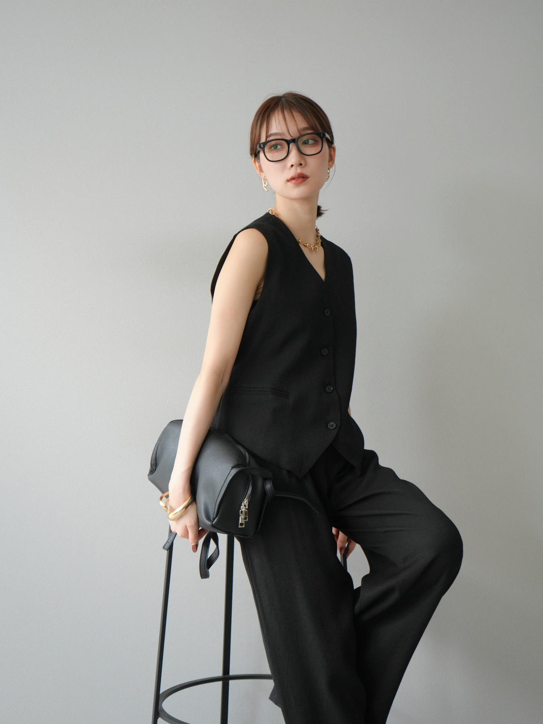 [SET]Vネックジレ＆ワイドパンツSET UP(2set)