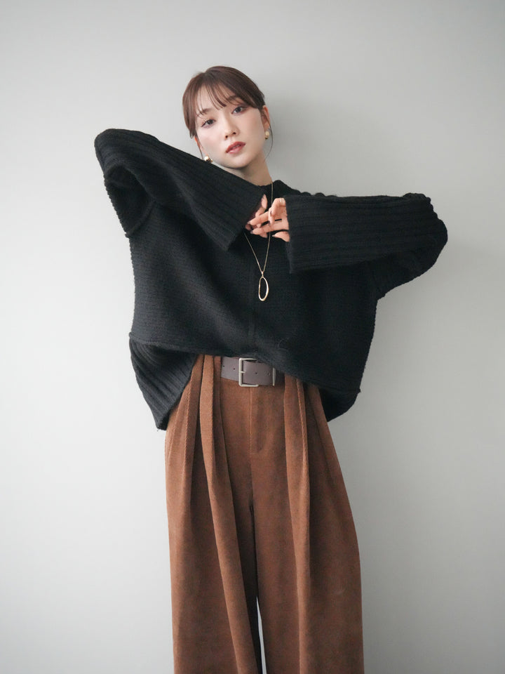 [予約]編み地切替ボトルネックニットプルオーバー/black