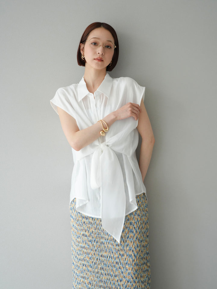 [SET]フロントタイシアーブラウス+マルチカラーランダムプリーツタイトスカート(2set)