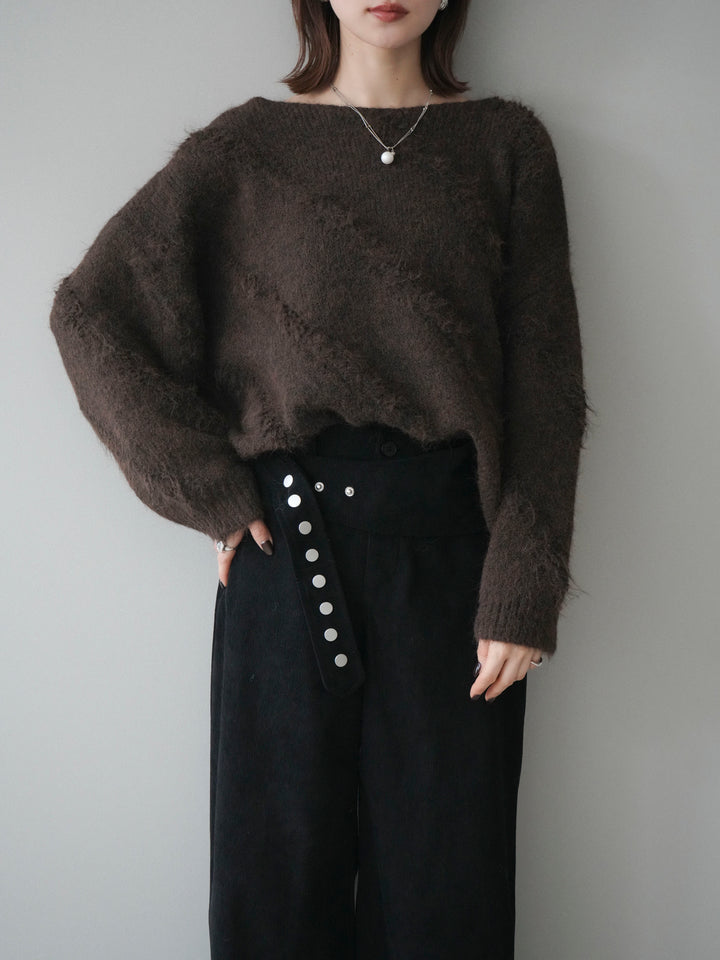 [予約]ブークレラインデザインニットプルオーバー/brown