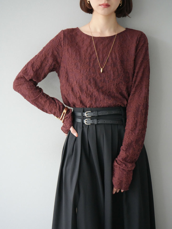 [SET]シアージャガードトップス+エステルプリーツスリットスカート(2set)