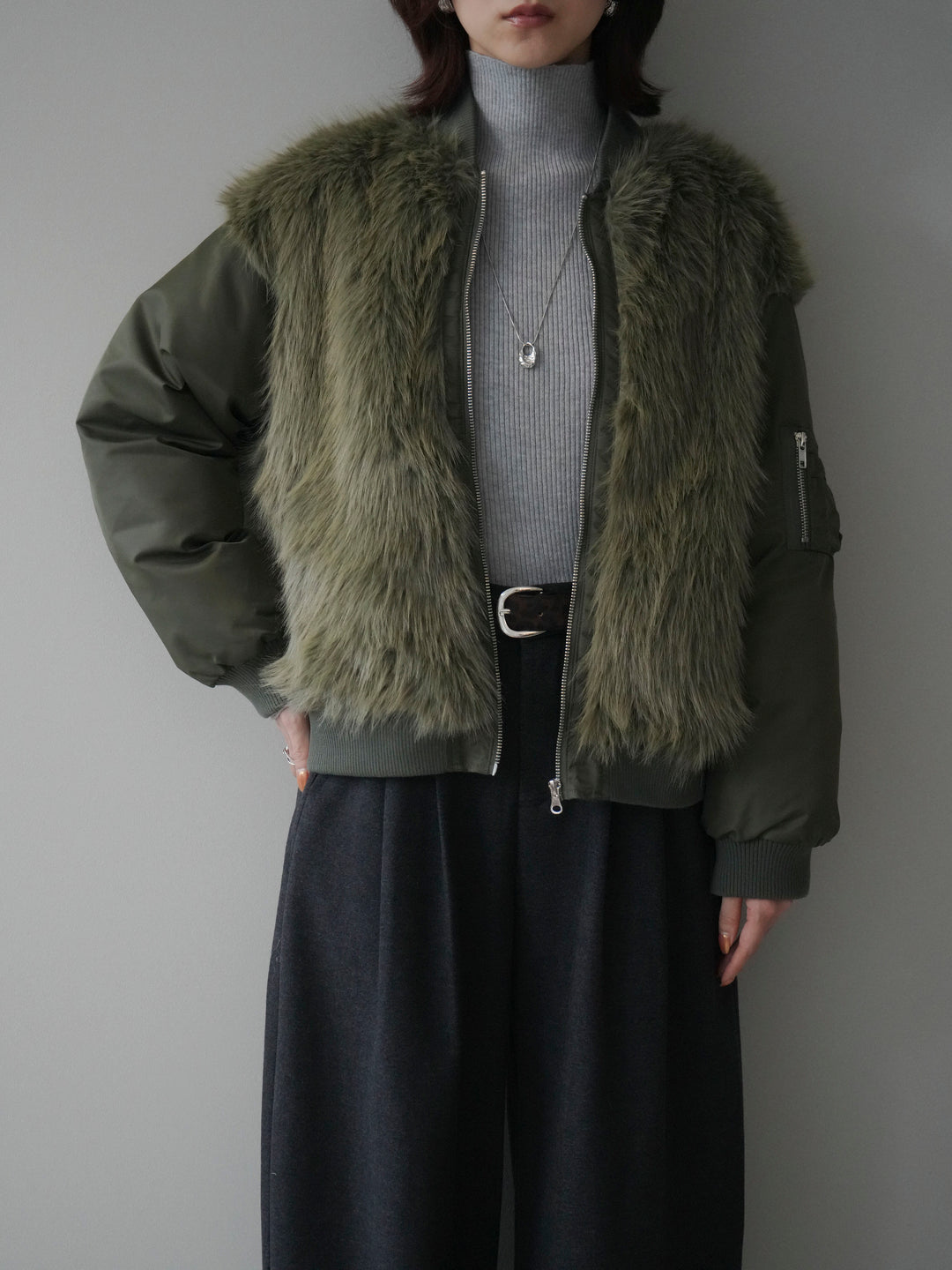 [預訂] 人造毛組合 MA-1/卡其色