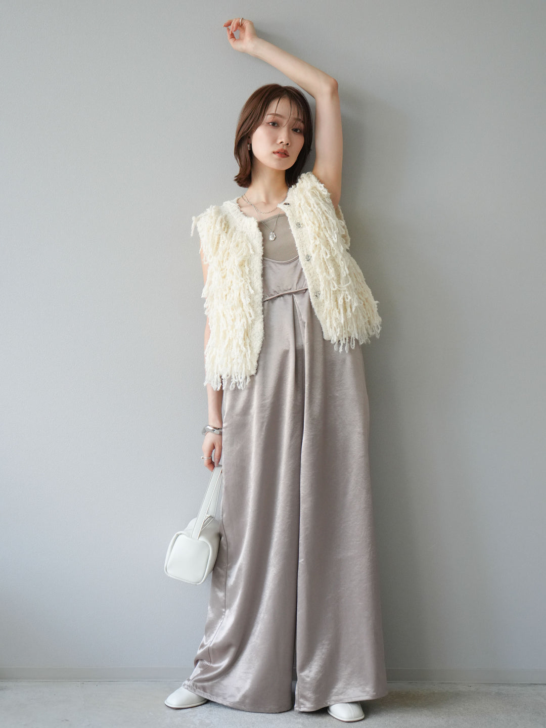 [予約]フリンジループニットベスト/アイボリー