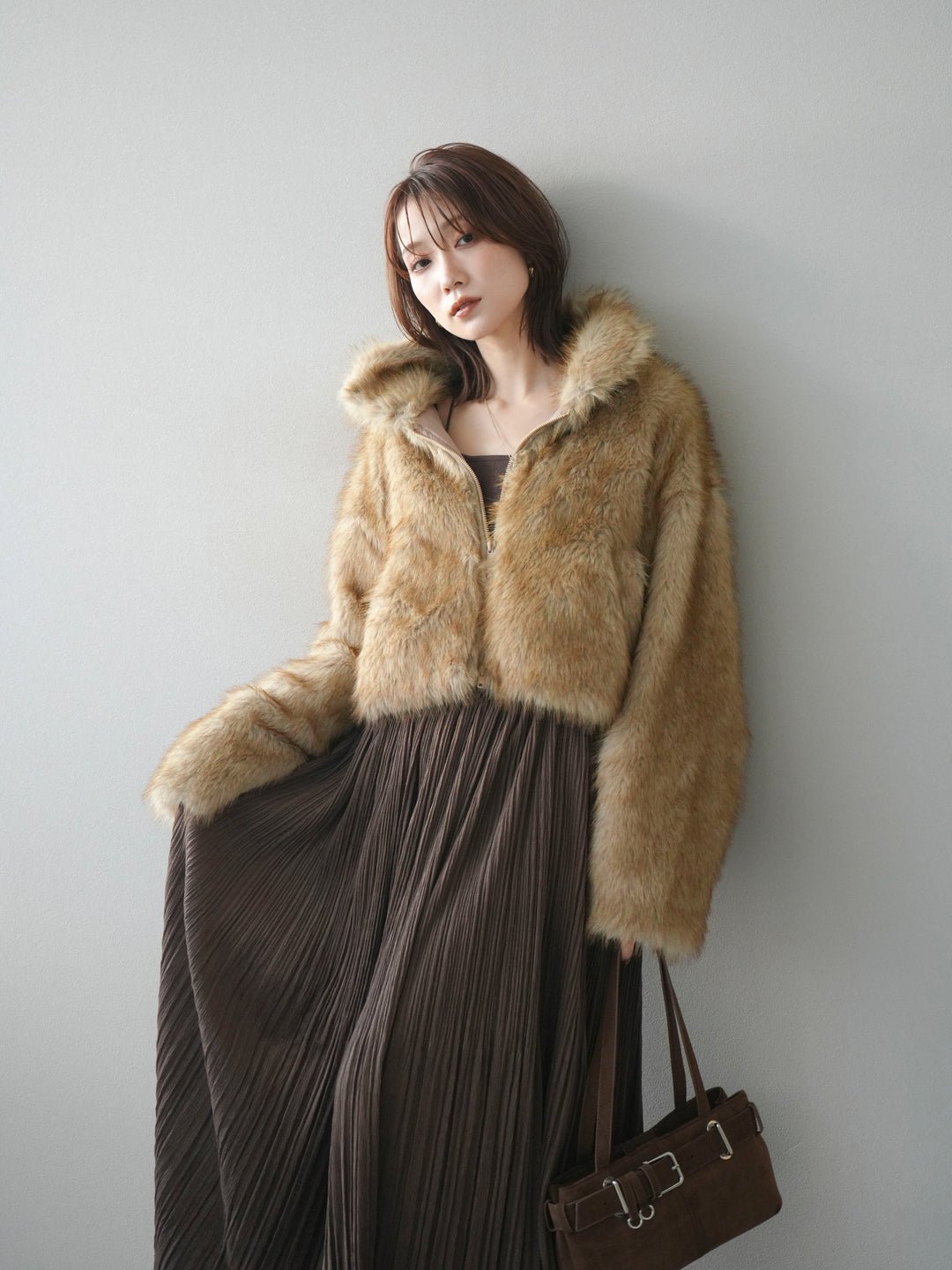 [予約]フェイクファーショートZIPジャケット/mix