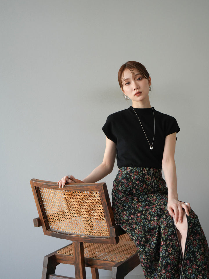 [SET]プチネックフレンチニットトップス+ゴブランフロントジップタイトスカート(2set)