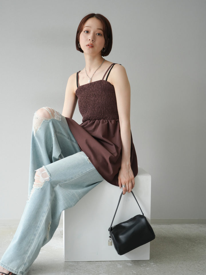 [予約]シャーリングフレアキャミプルオーバー/ブラウン