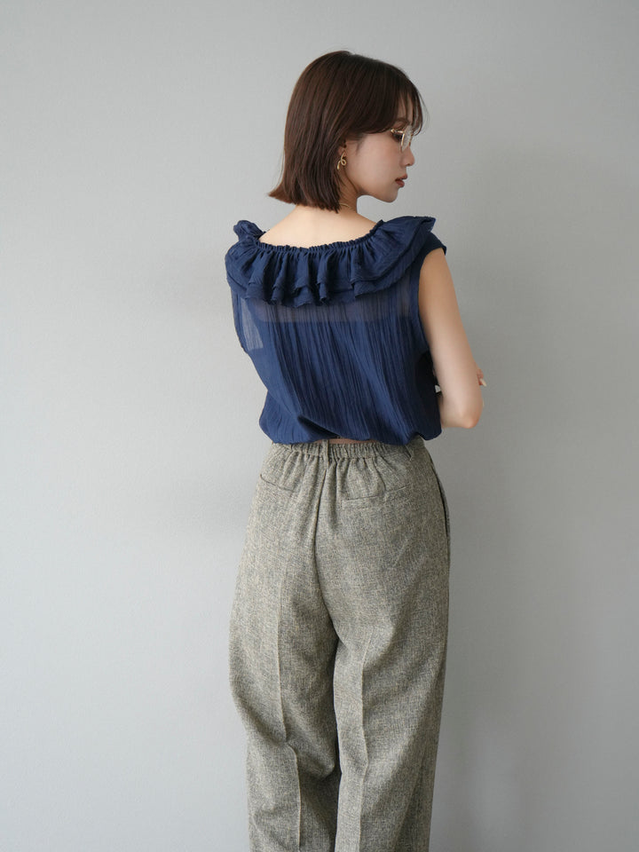 [予約]ワッシャーラッフルノースリーブブラウス/ネイビー