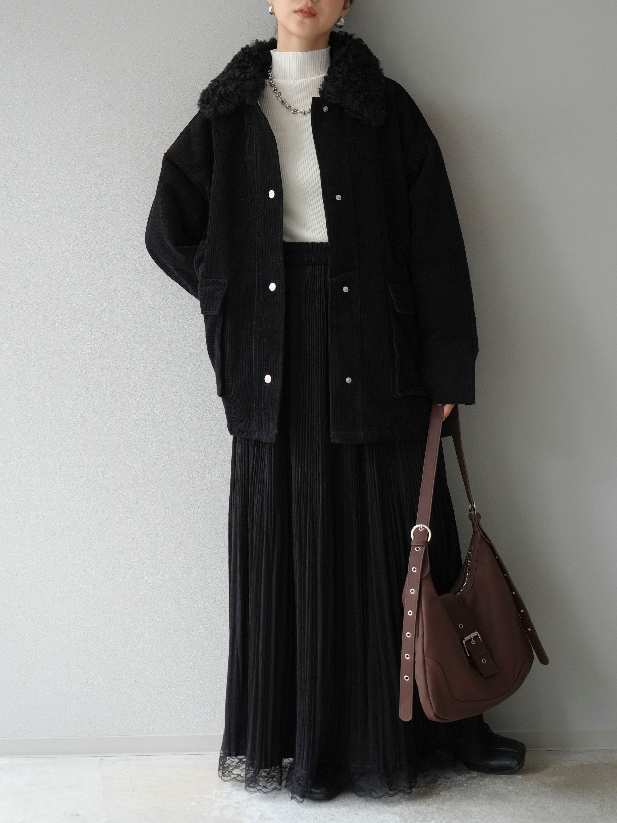 予約]コーデュロイボア襟フライトジャケット/ブラック – Lumier