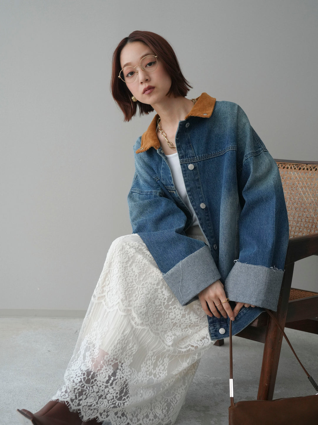 [予約]コーデュロイ×デニムミドルジャケット/blue