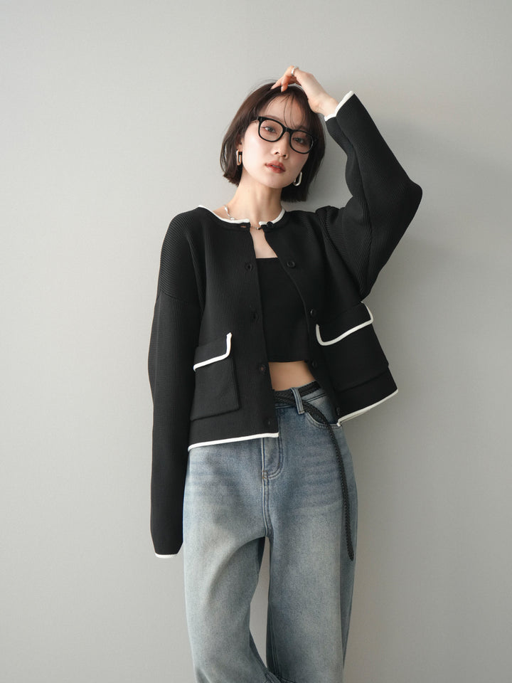 [SET]ポリエステル配色ニットカーディガン+選べるアクセセット(2set)