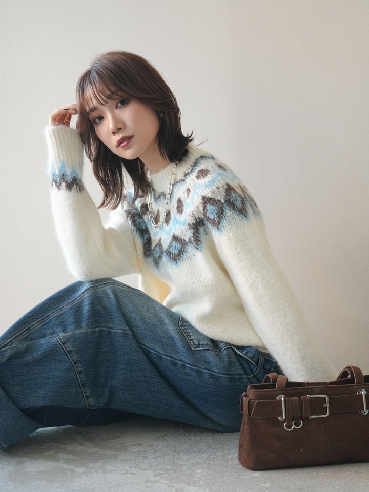 [SET]ソフトタッチ求心柄ニットプルオーバー+ソフトタッチ求心柄ニットプルオーバー(2set)