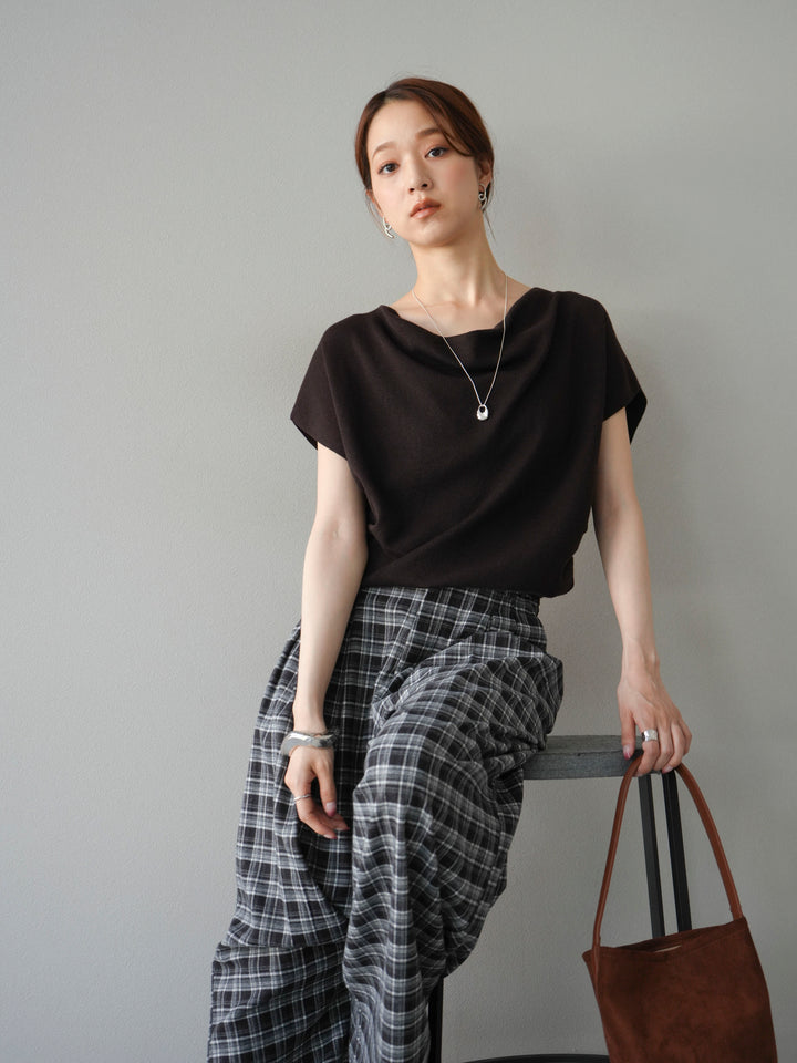 [予約]ドレープドルマンフレンチスリーブニットトップス/ブラウン