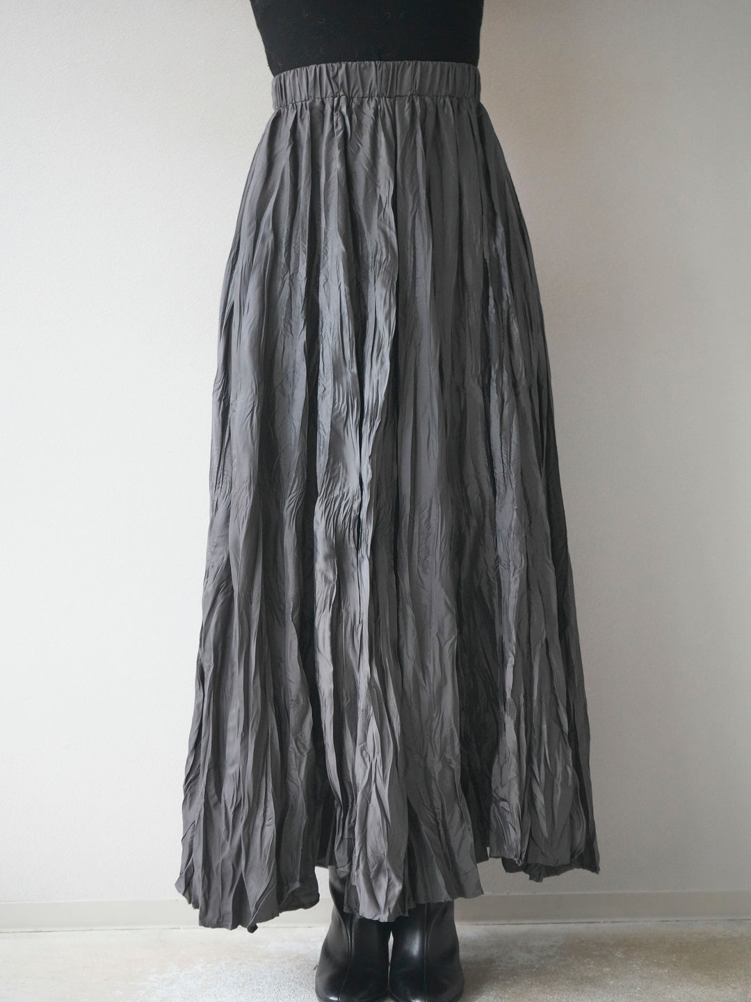 [予約]ワッシャープリーツロングスカート/charcoal