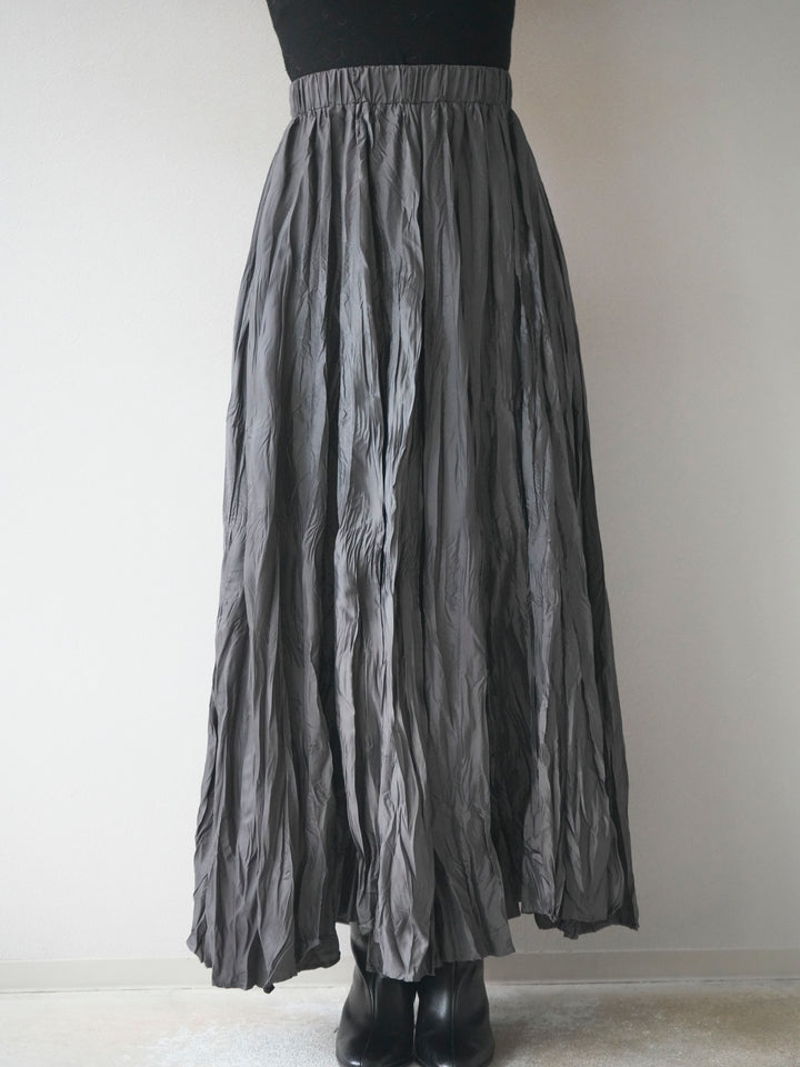 [予約]ワッシャープリーツロングスカート/charcoal