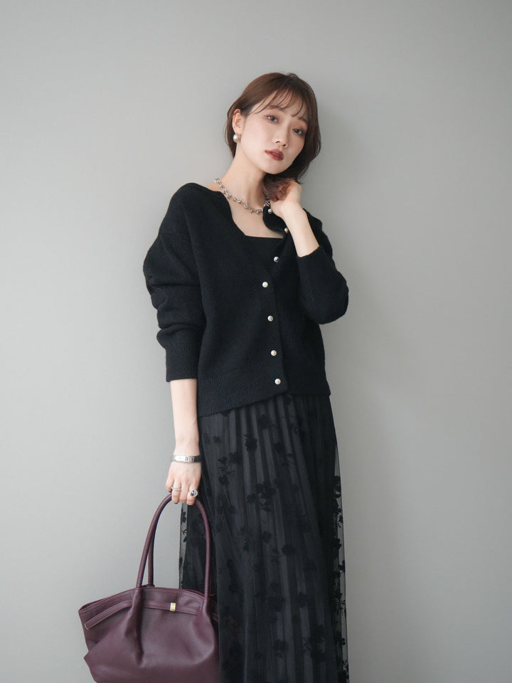 [SET]アンティークボタンニットカーディガン+選べるアクセセット(2set)