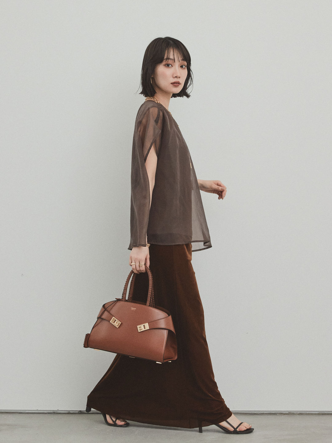 [予約]ベロアナロースカート/モカブラウン