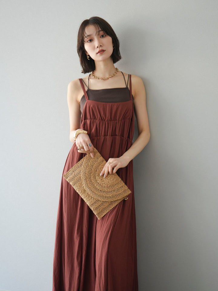 [SET]レーヨンシャーリングキャミワンピース+カップ付きバッククロスキャミソール(2set)