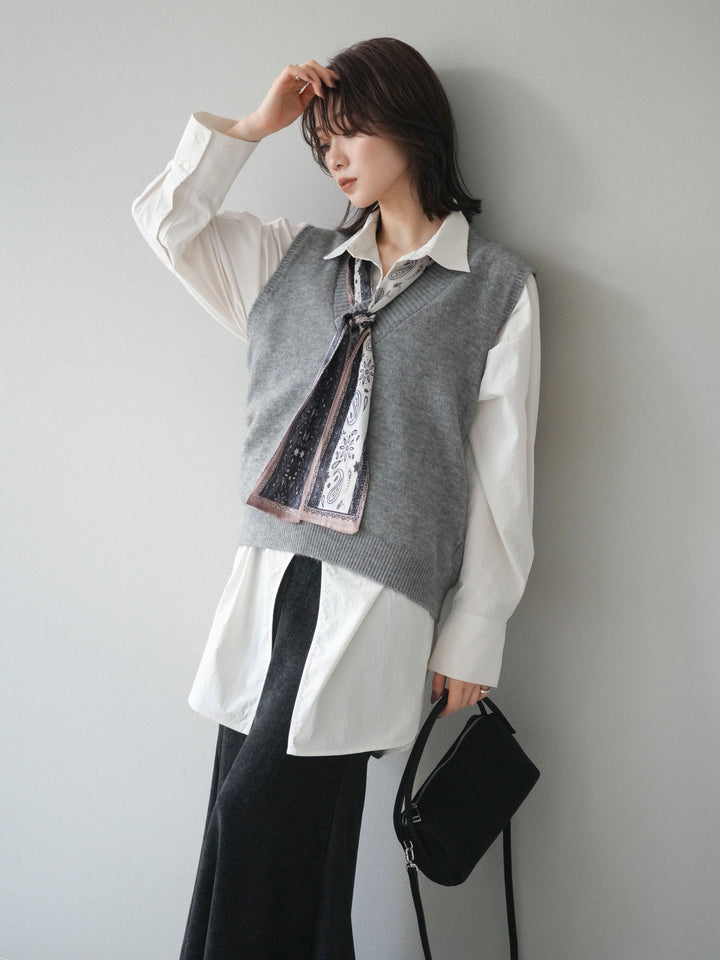 [予約]スカーフ付きニットベスト/gray