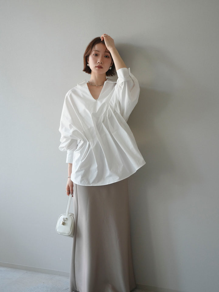 [予約]ウエストギャザースキッパーシャツ/white