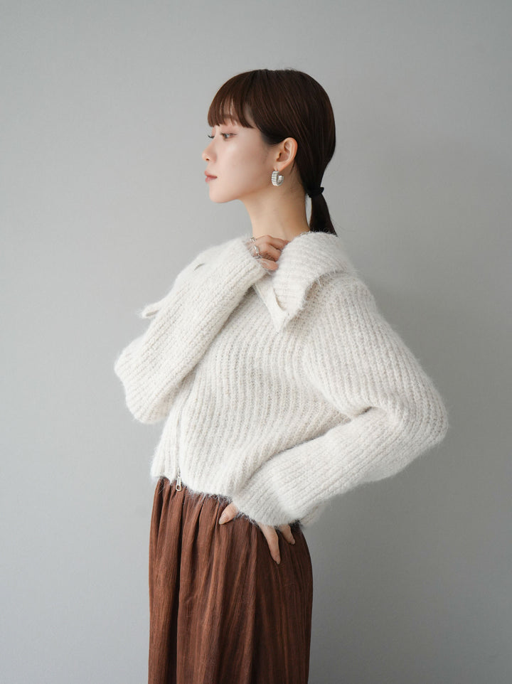 [予約]BIG襟ジップニットカーディガン/アイボリー