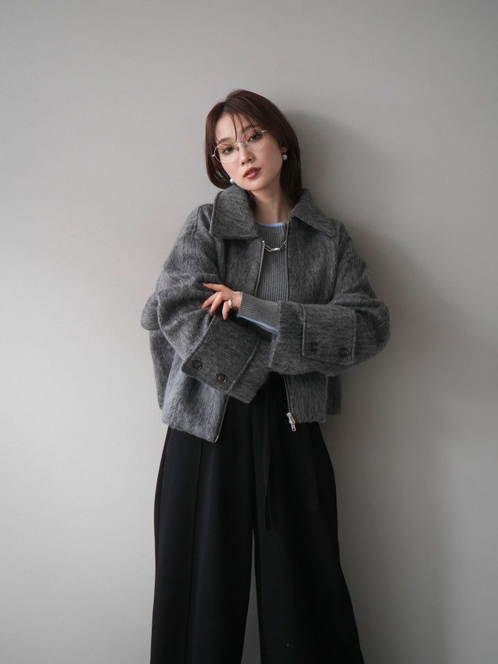 [予約]袖ビックループシャギージップブルゾン/charcoal