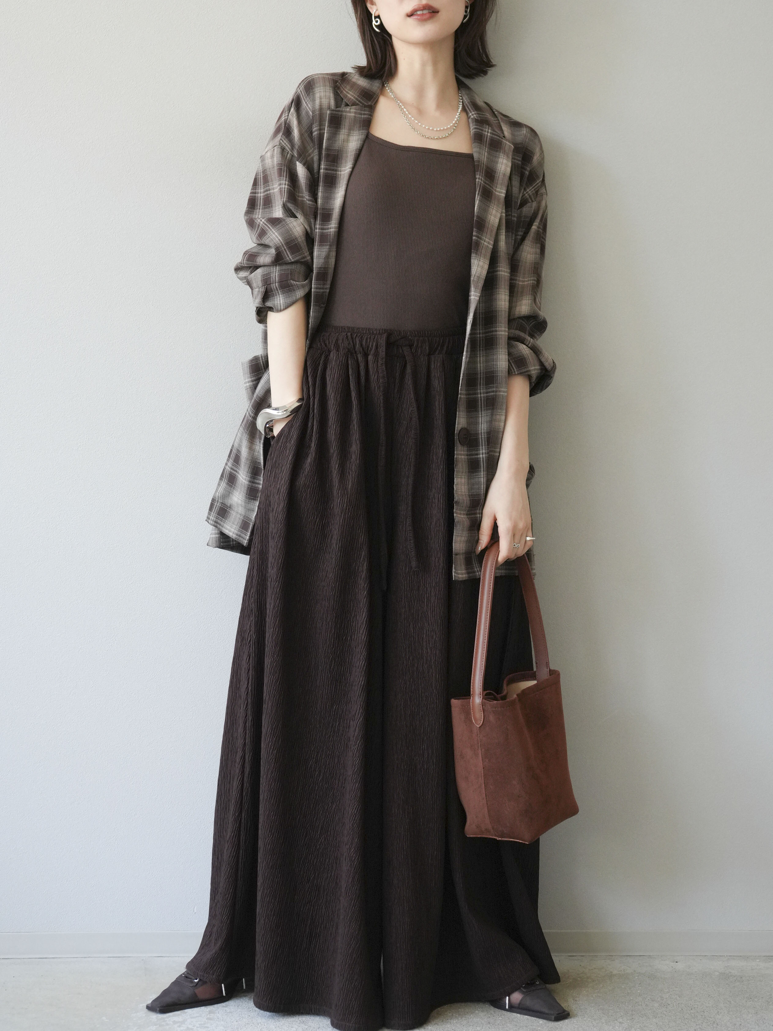 予約]チェックシャツジャケット/ブラウン – Lumier