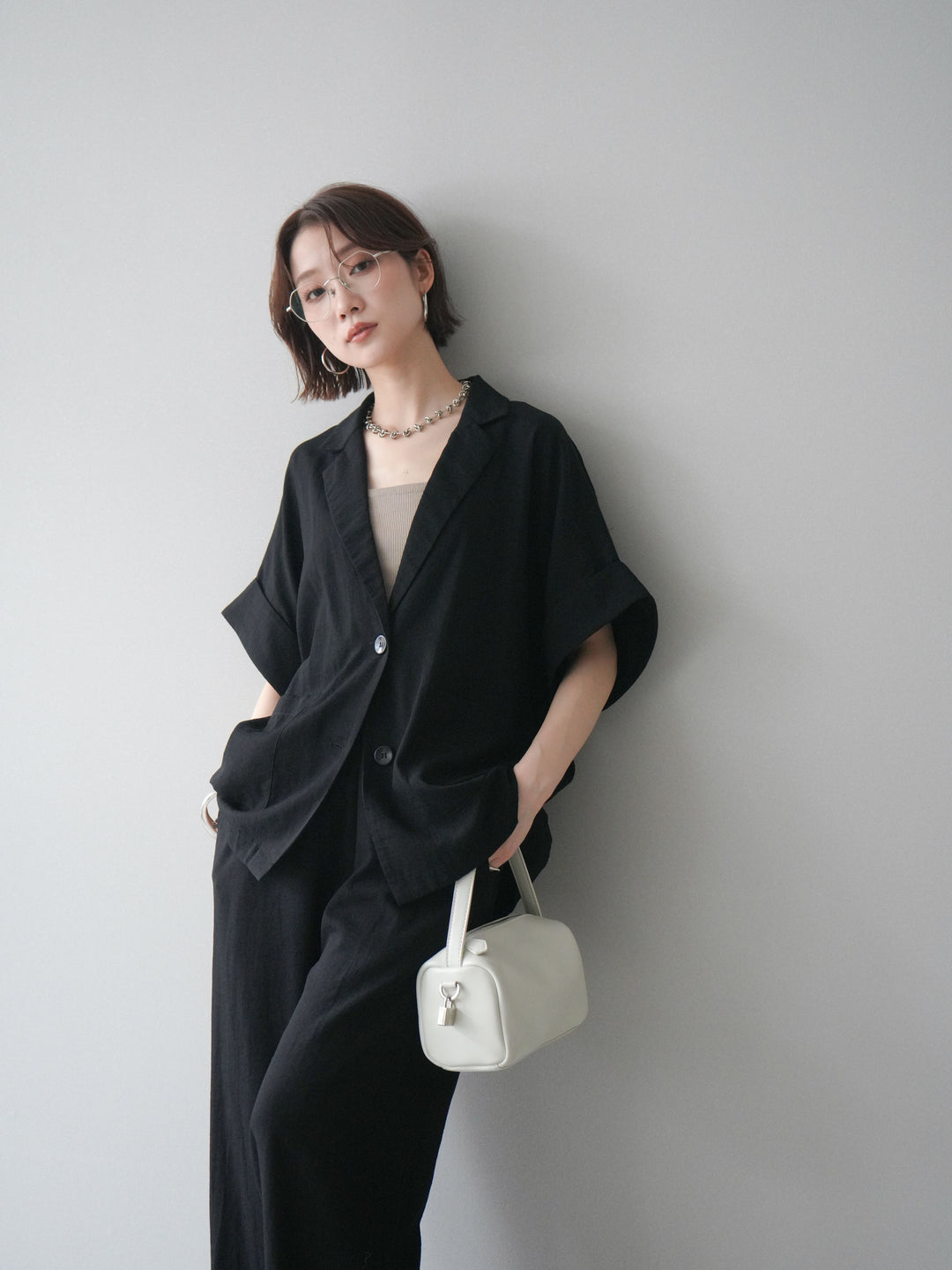 [SET]ハーフスリーブオーバージャケット+リラックスワイドパンツ(2set)