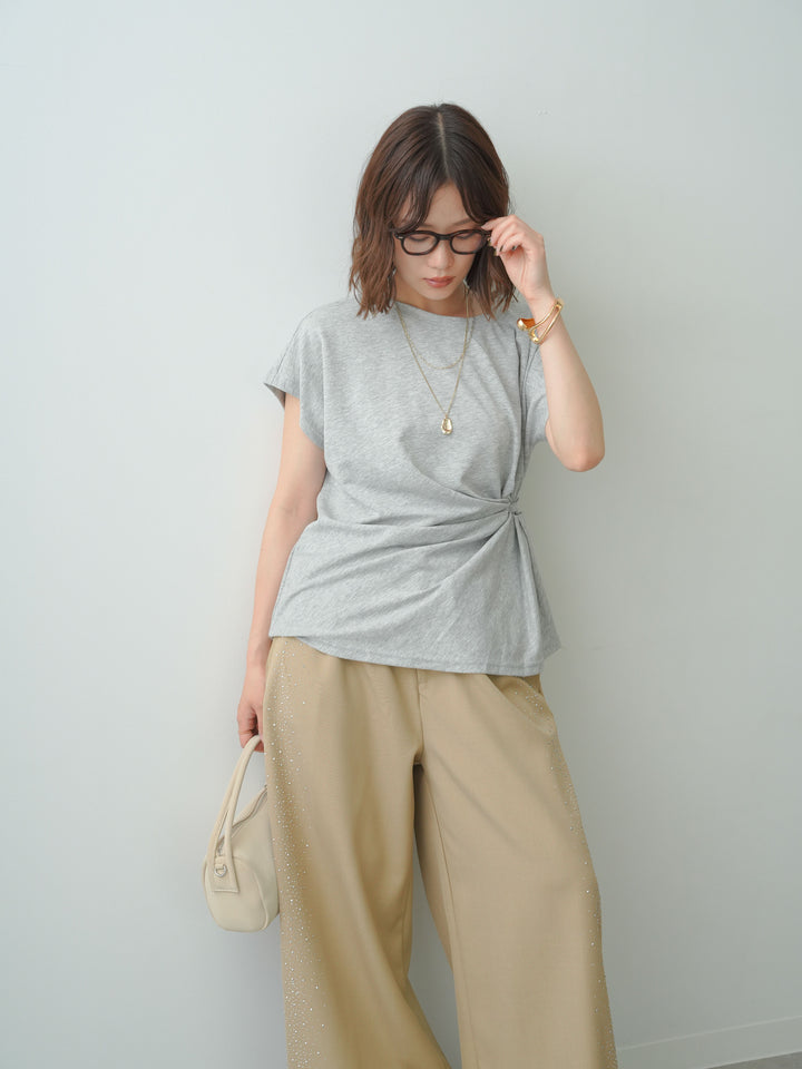 [SET]サイドノットTEE+ポーチベルト付サイドビジュータックワイドパンツ(2set)
