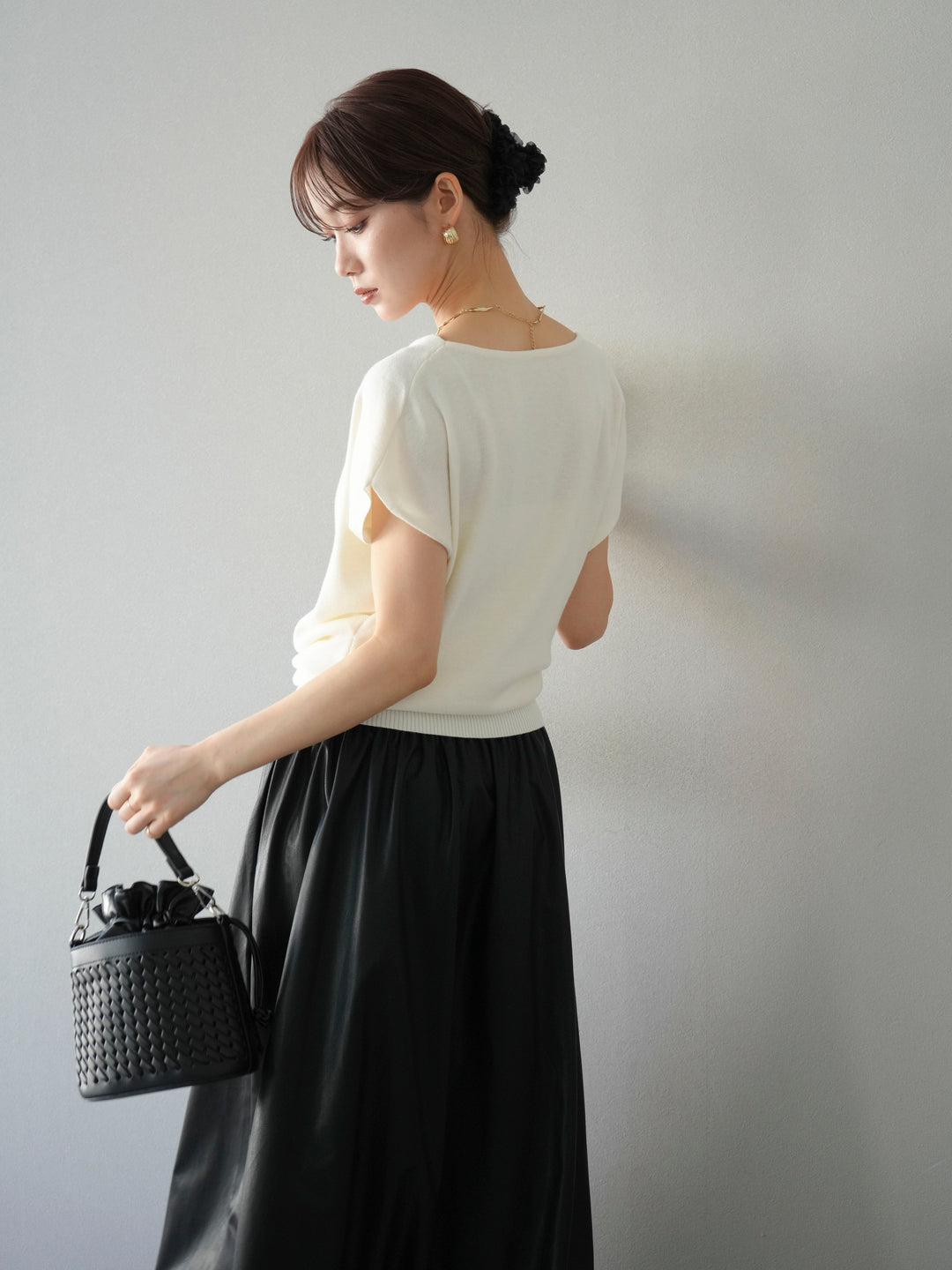 [予約]ドレープドルマンフレンチスリーブニットトップス/アイボリー