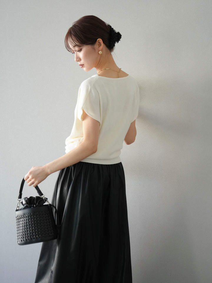 [予約]ドレープドルマンフレンチスリーブニットトップス/アイボリー