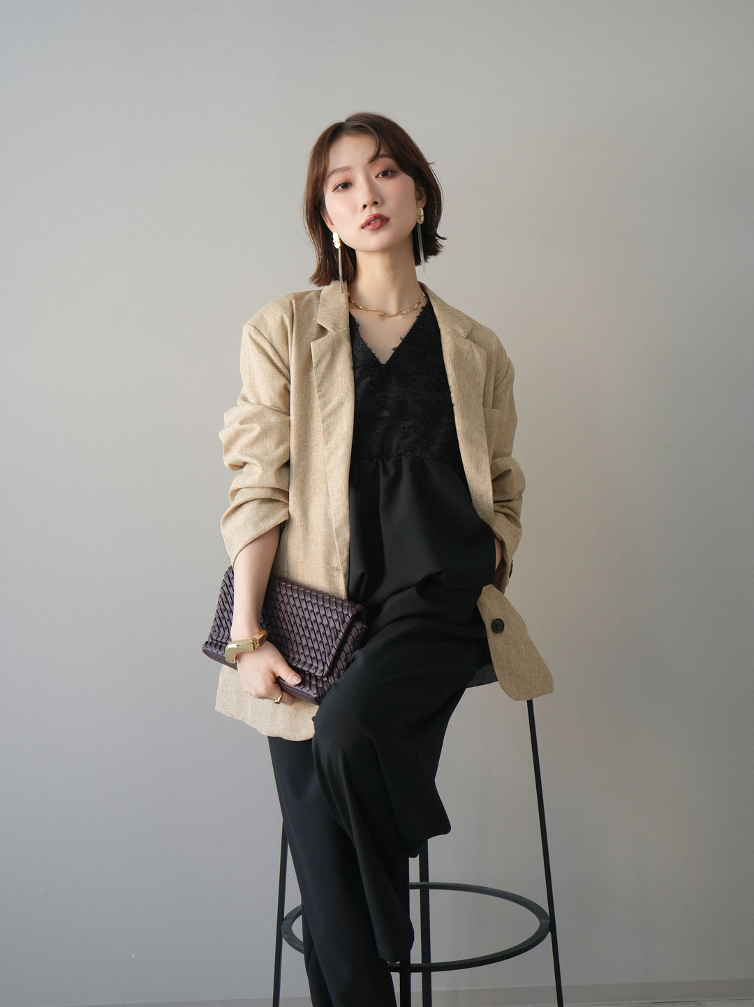 [SET]ジャガードレースぺプラムドッキングサロペット+選べるアクセセット(2set)