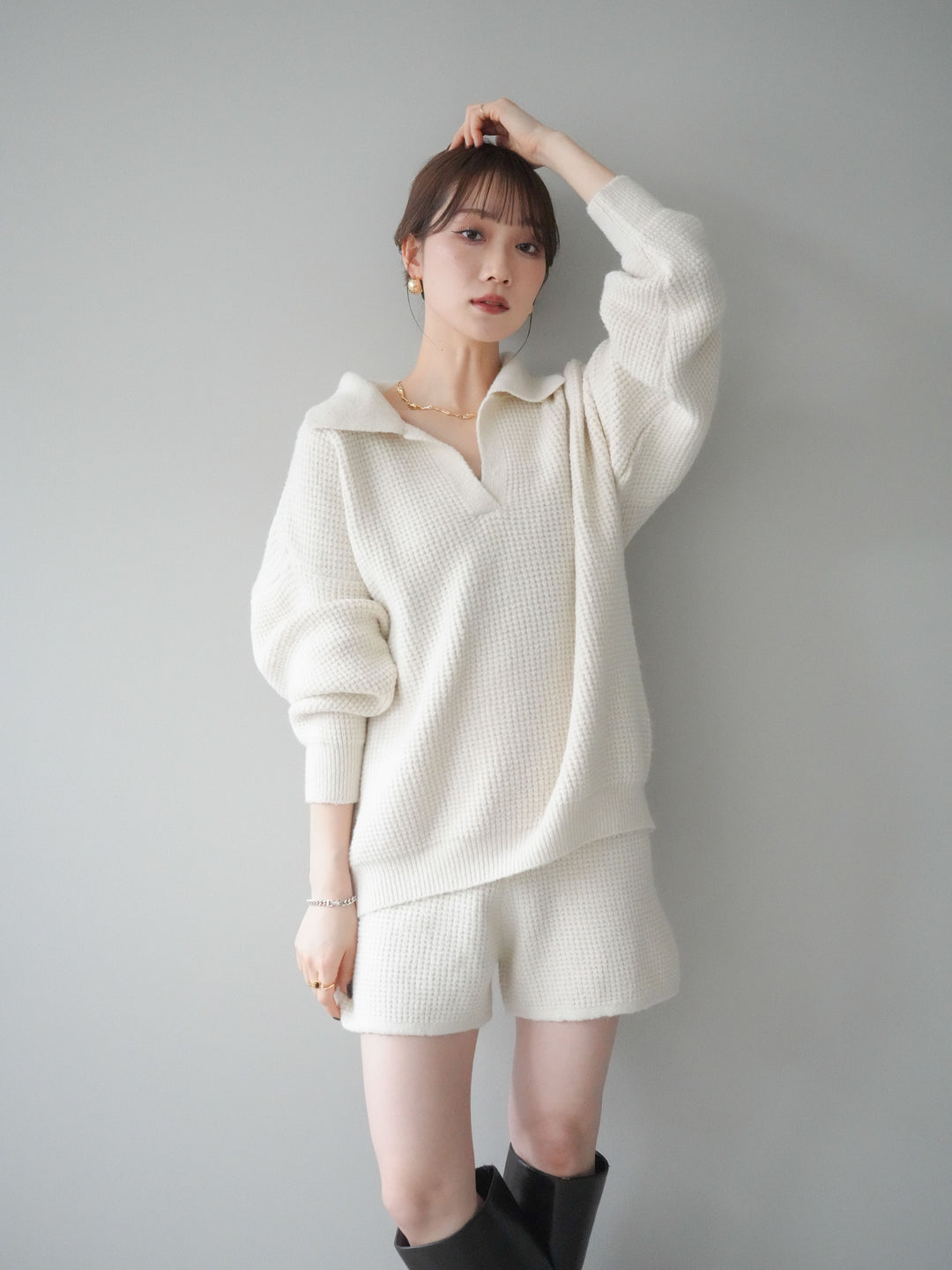 [SET]ポロニットプルオーバー＆ショートパンツSET UP+選べるアクセセット(2set)