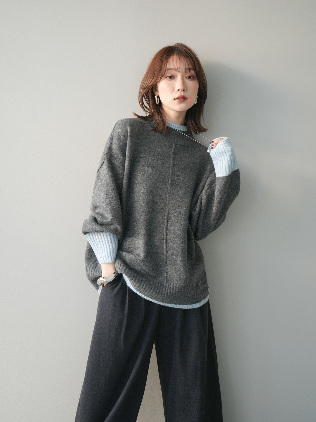 [SET]配色ハイネックニットプルオーバー+配色ハイネックニットプルオーバー(2set)