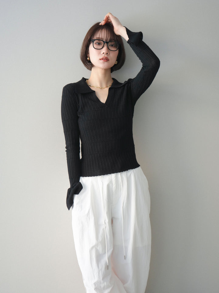 [予約]シアーリブスキッパーニットトップス/black