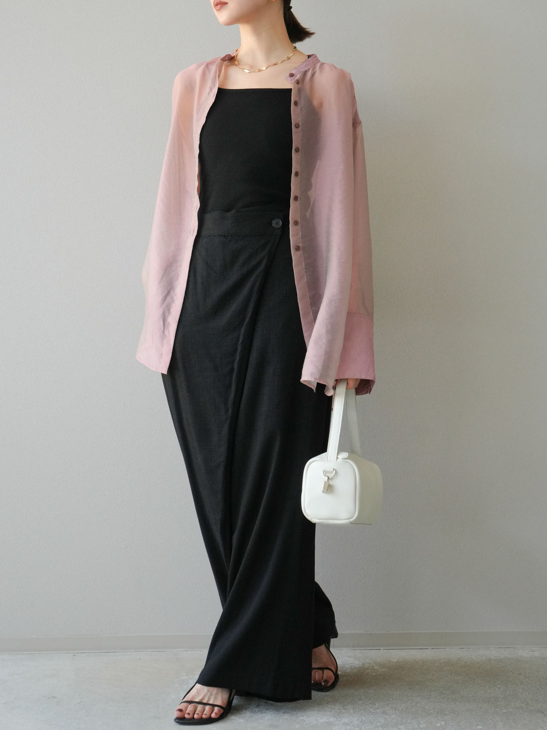 [予約]ライトリネンアシンメトリーワイドパンツ/ブラック