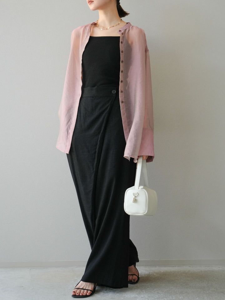 [予約]ライトリネンアシンメトリーワイドパンツ/ブラック