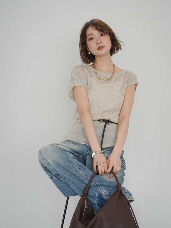 [予約]ベルト付アシメシアーニットトップス/beige