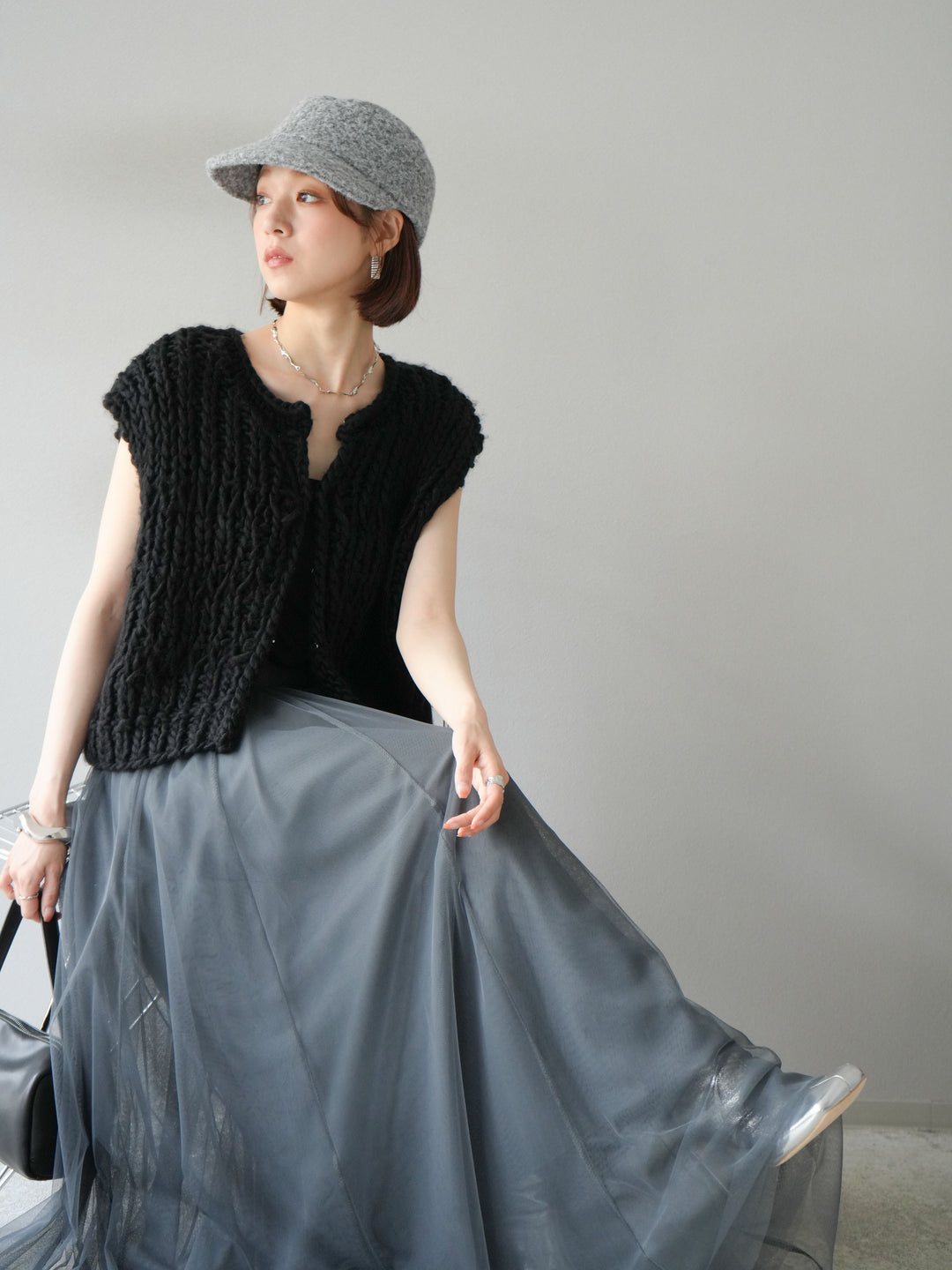 [予約]ハンドニットローピングベスト/ブラック