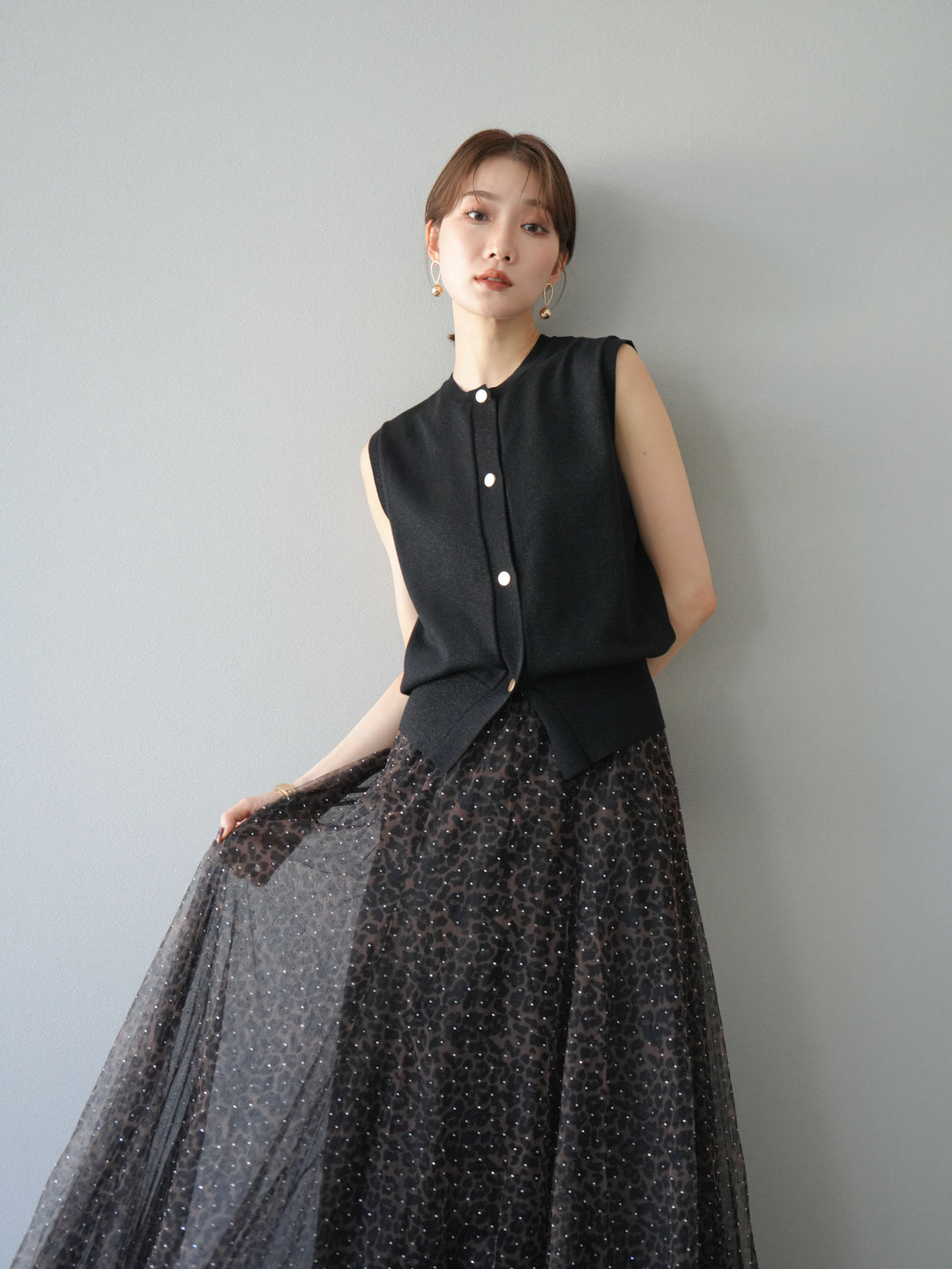 [予約]ラメニットベスト/ブラック