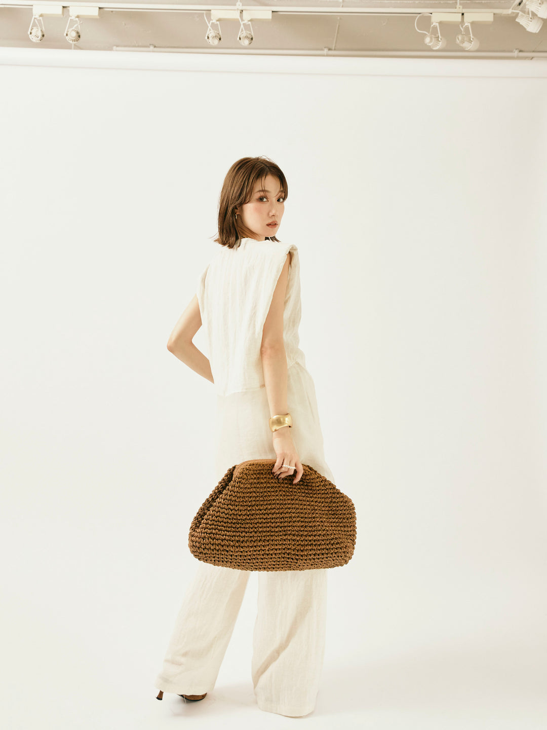 [SET]オーガンジーヘムブラウス＆ワイドパンツSET UP(2set)