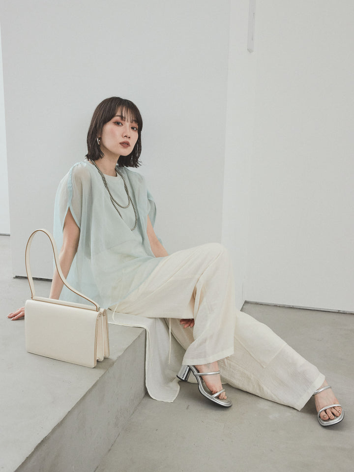 [SET]コンパクトスムースシアーレイヤードトップス+ワッシャーサテンレイヤードスカートパンツ(2set)